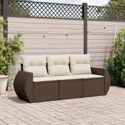 3-piece Lounge Set with Cushions Poly Rattan Brown