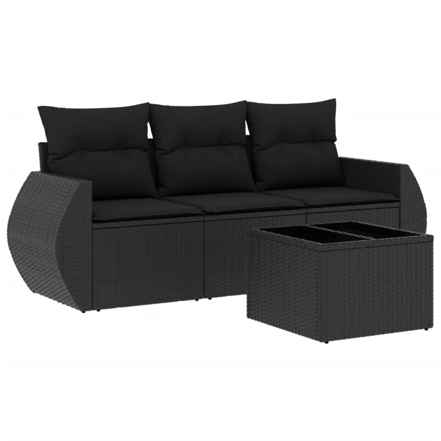 4-Delige Loungeset Met Kussens Poly Rattan Zwart