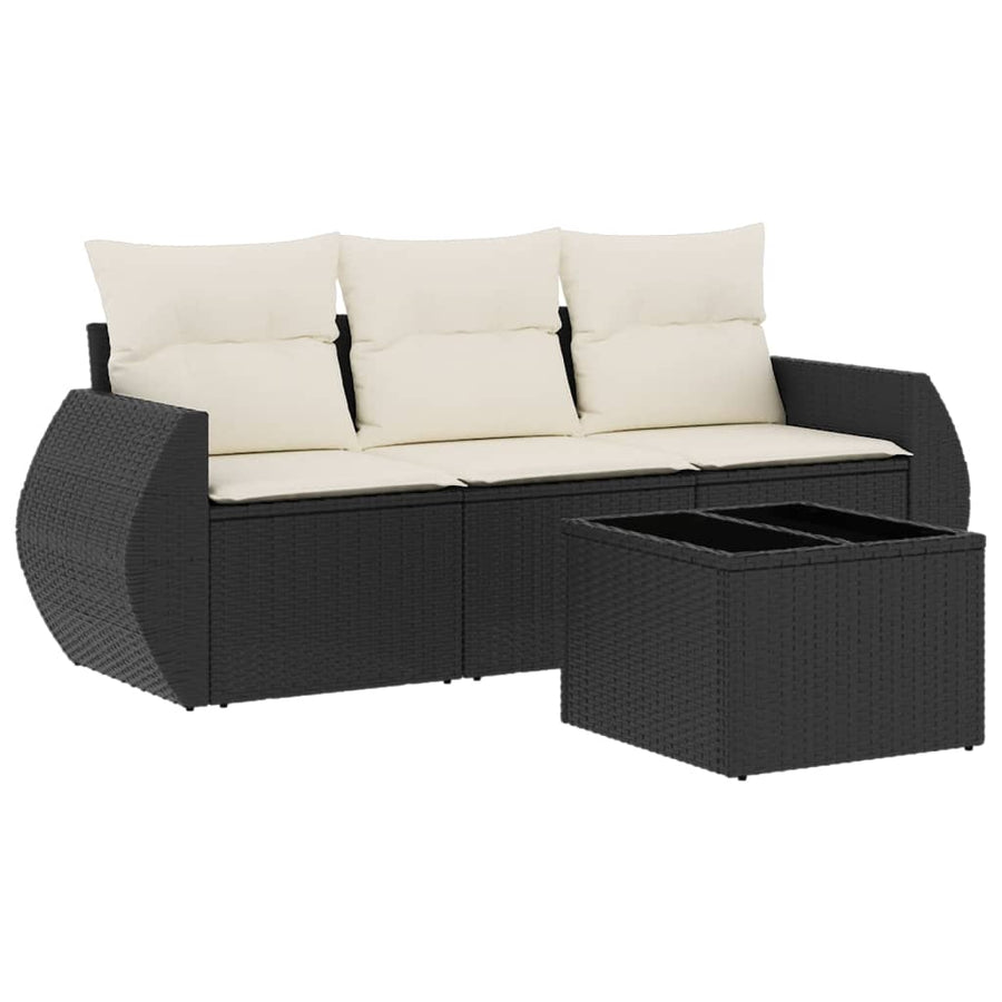 4-Delige Loungeset Met Kussens Poly Rattan Zwart