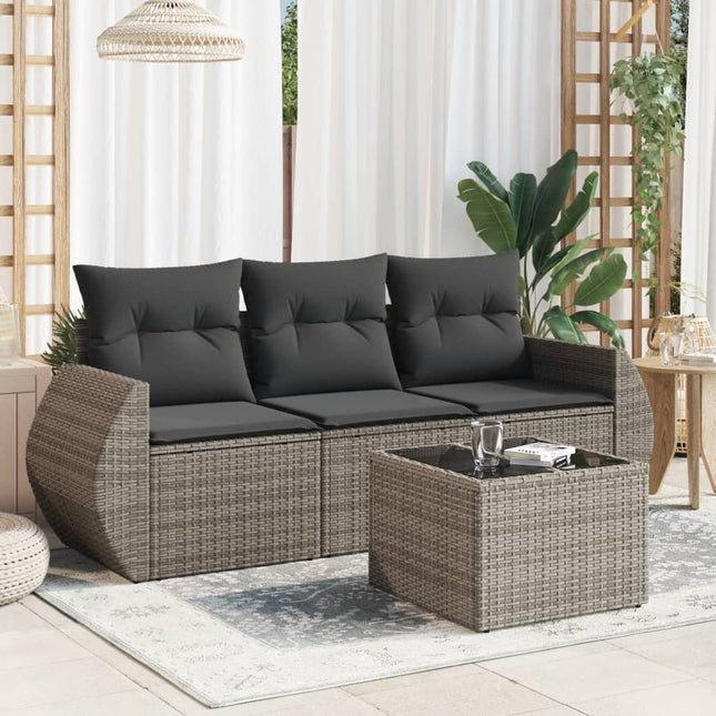 4-Delige Loungeset Met Kussens Poly Rattan Grijs