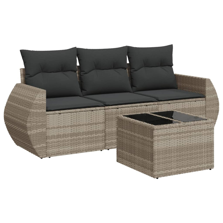 4-delige Loungeset met kussens poly rattan lichtgrijs