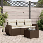 4-delige Loungeset met kussens poly rattan bruin