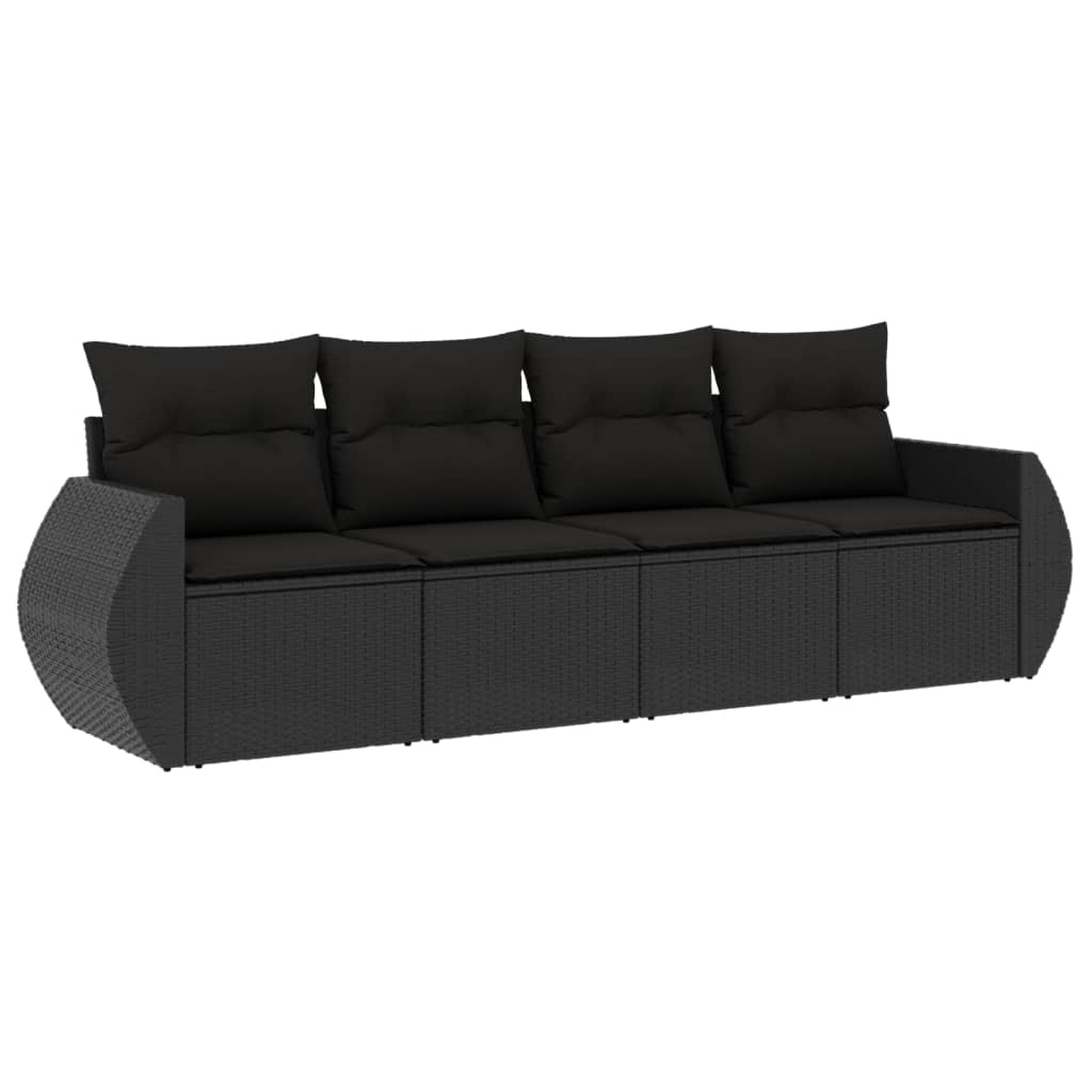 4-Delige Loungeset Met Kussens Poly Rattan Zwart