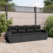 4-piece Loungeset with cushions poly rattan black