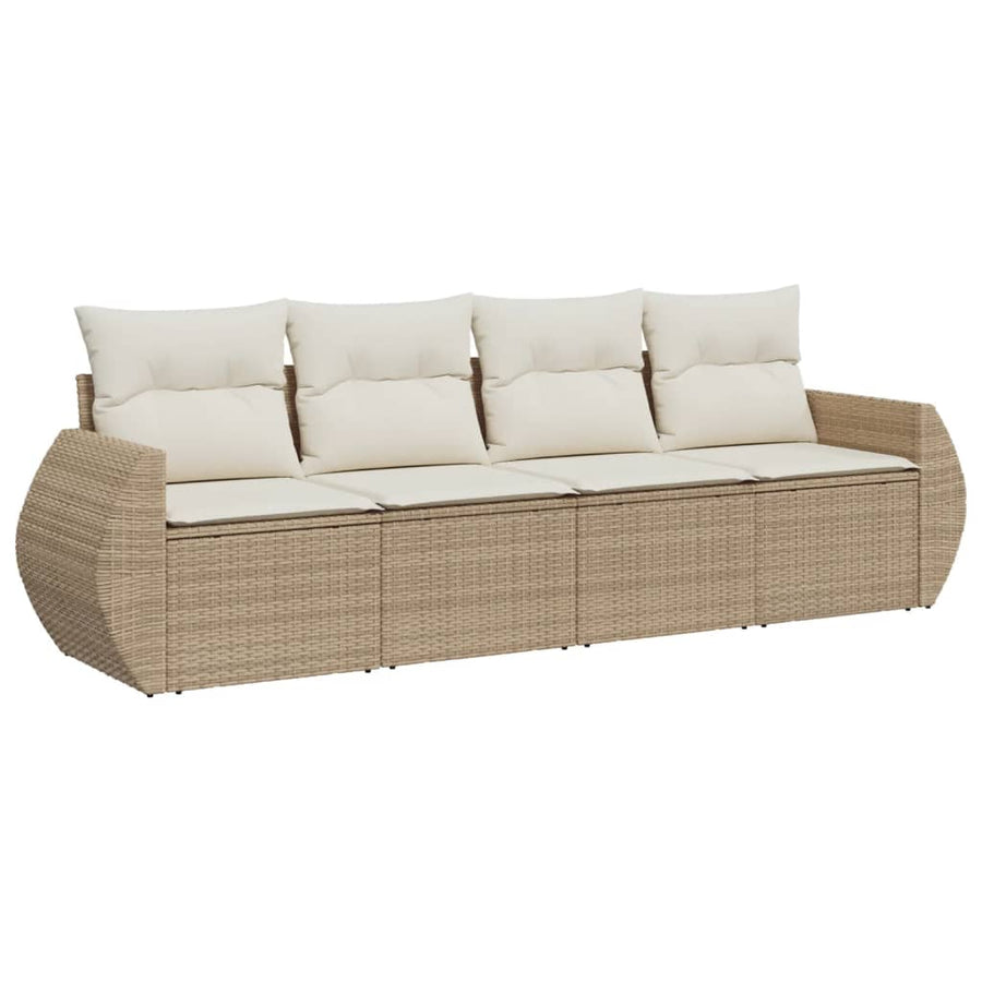 4-delige Loungeset met kussens poly rattan beige