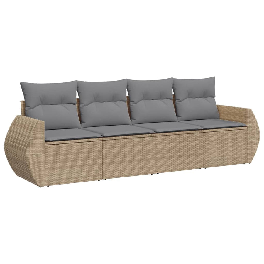 4-Delige Loungeset Met Kussens Poly Rattan Beige