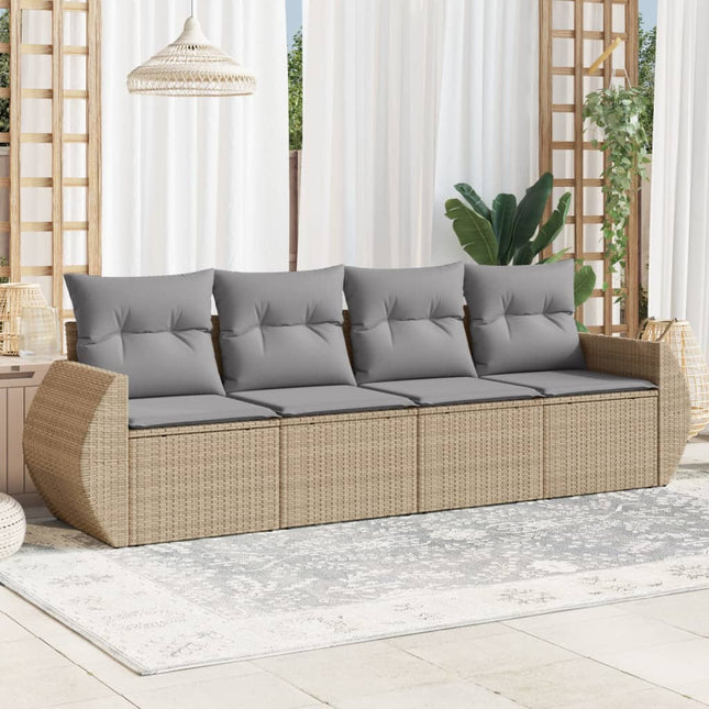 4-Delige Loungeset Met Kussens Poly Rattan Beige