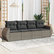4-piece Lounge Set with cushions poly rattan grey