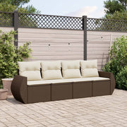 4-piece Loungeset with cushions poly rattan brown