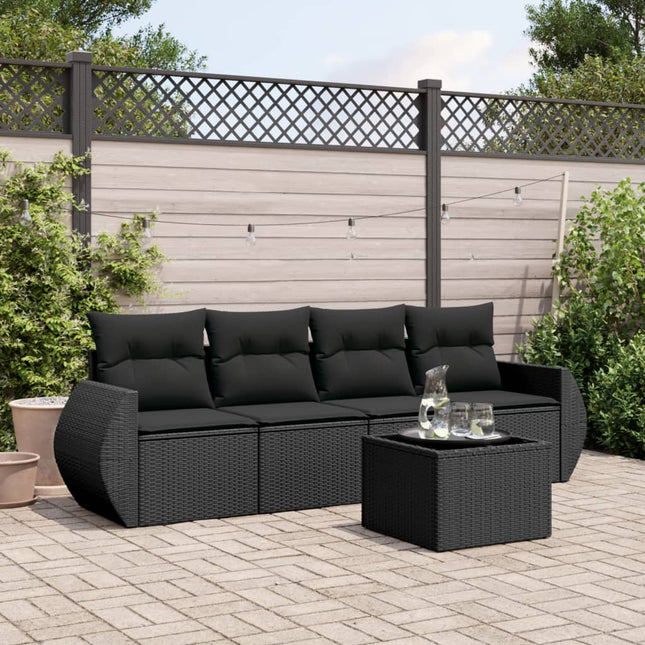 5-Delige Loungeset Met Kussens Poly Rattan Zwart