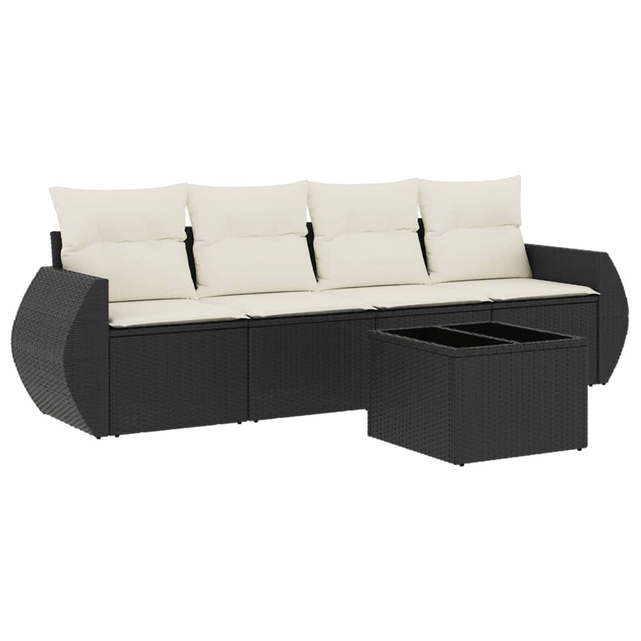 5-Delige Loungeset Met Kussens Poly Rattan Zwart