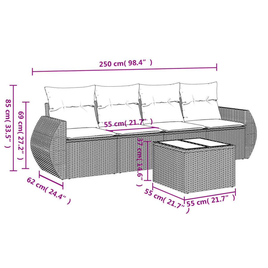 5-Delige Loungeset Met Kussens Poly Rattan Zwart