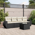 5-delige Loungeset met kussens poly rattan zwart