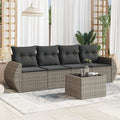 5-delige Loungeset met kussens poly rattan grijs