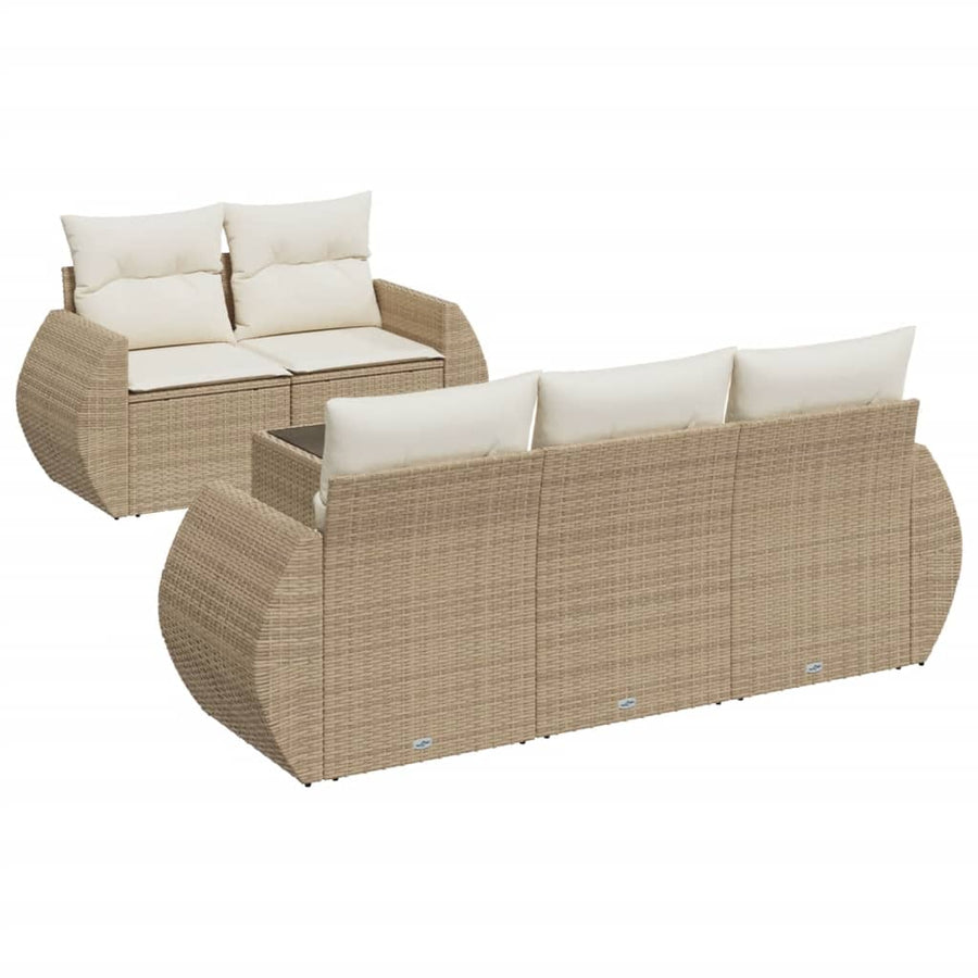 6-Delige Loungeset Met Kussens Poly Rattan Beige