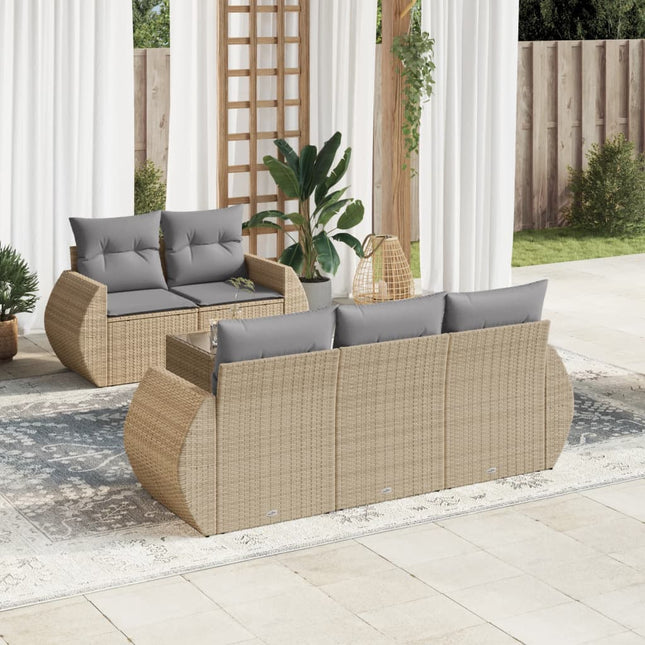 6-Delige Loungeset Met Kussens Poly Rattan Beige