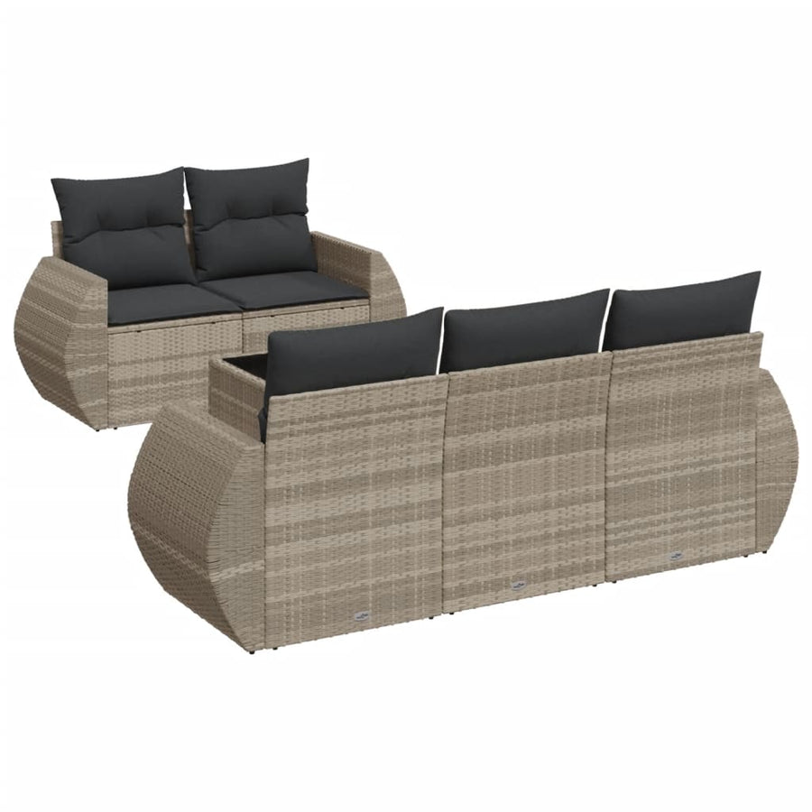 6-delige Loungeset met kussens poly rattan lichtgrijs