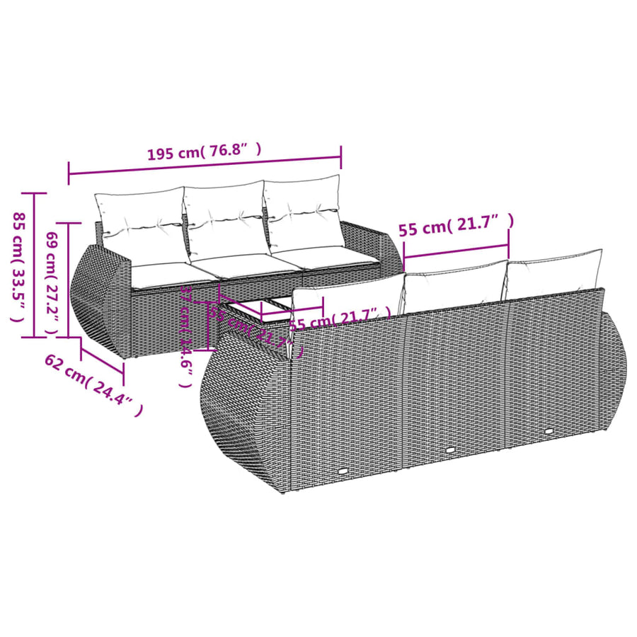 7-Delige Loungeset Met Kussens Poly Rattan Zwart