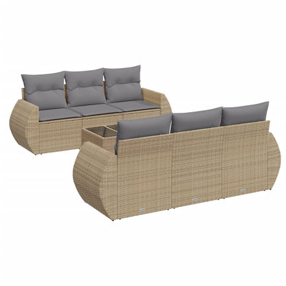 7-Delige Loungeset Met Kussens Poly Rattan Beige