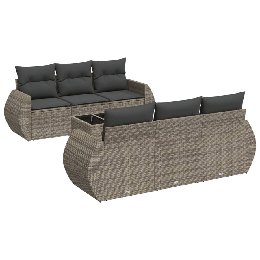 7-Delige Loungeset Met Kussens Poly Rattan Grijs