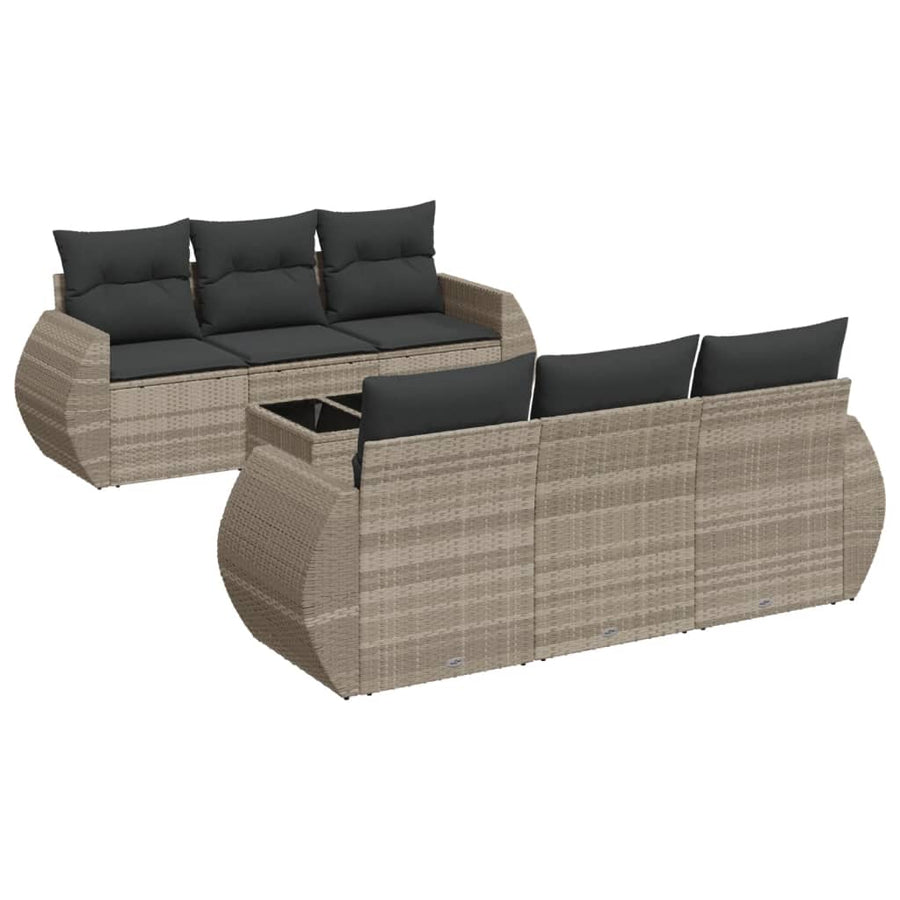 7-delige Loungeset met kussens poly rattan lichtgrijs