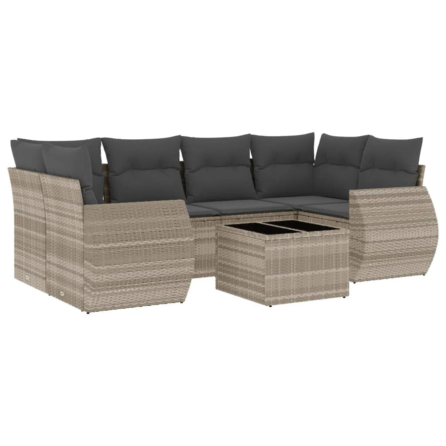 7-delige Loungeset met kussens poly rattan lichtgrijs