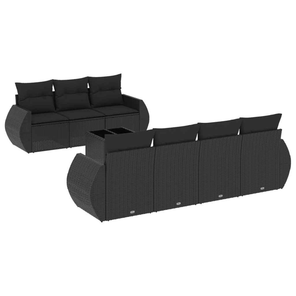 8-Delige Loungeset Met Kussens Poly Rattan Zwart