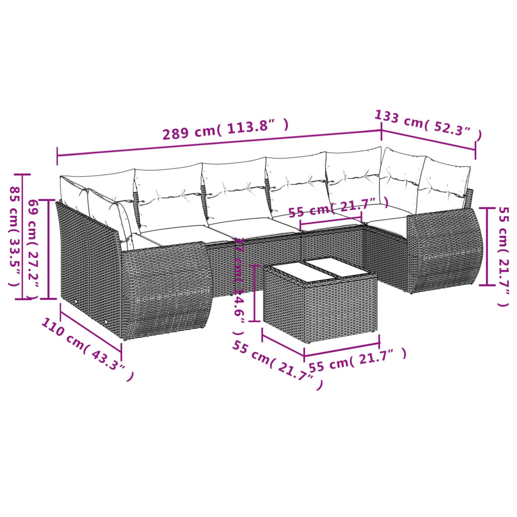 8-Delige Loungeset Met Kussens Poly Rattan Zwart