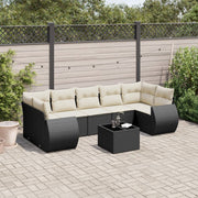 8-piece Lounge Set with Cushions Polyrattan Black