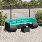 8-piece garden lounge set with cushions, black poly rattan
