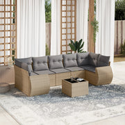 8-piece Lounge Set with Cushions Poly Rattan Beige
