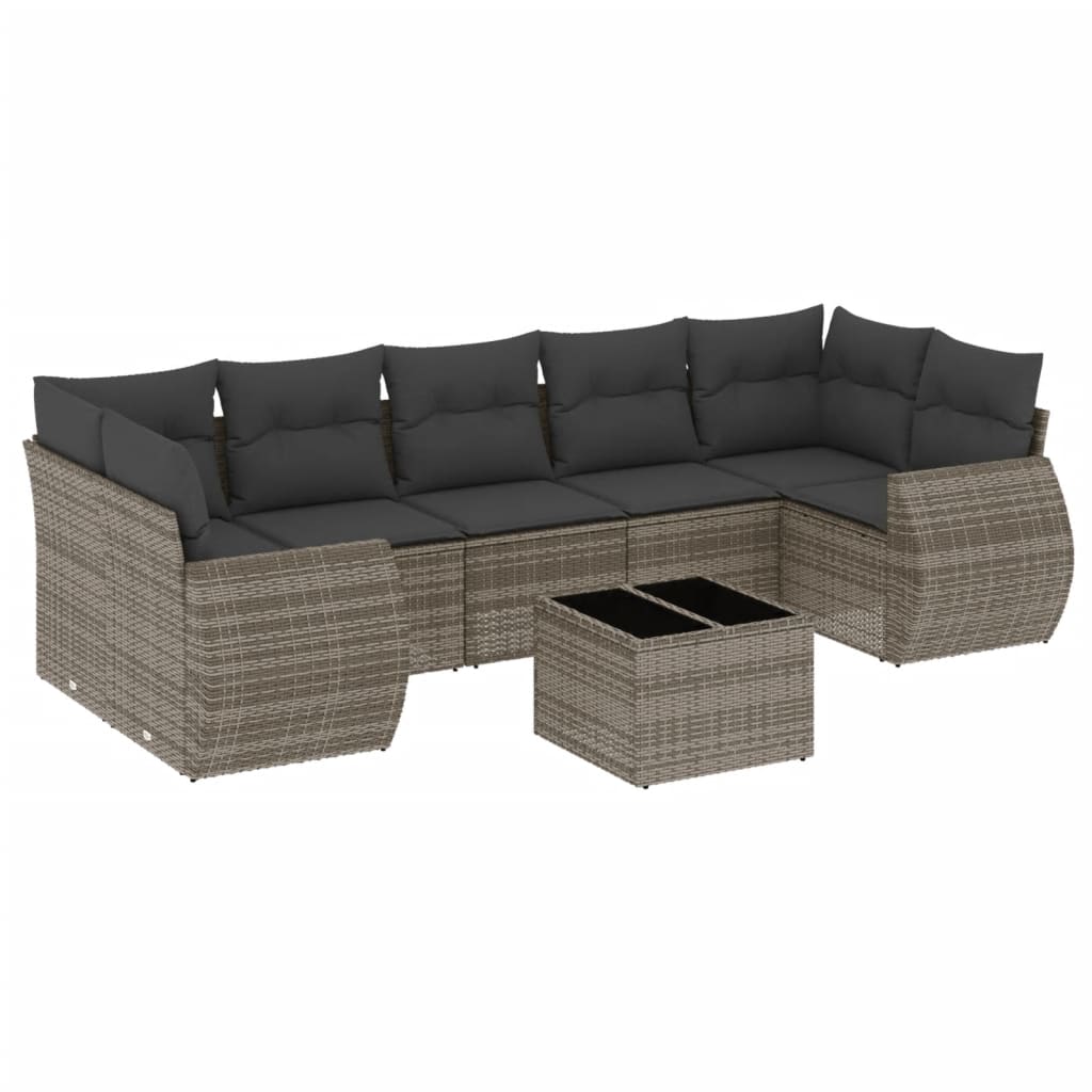 8-Delige Loungeset Met Kussens Poly Rattan Grijs