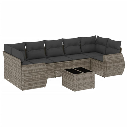 8-Delige Loungeset Met Kussens Poly Rattan Grijs