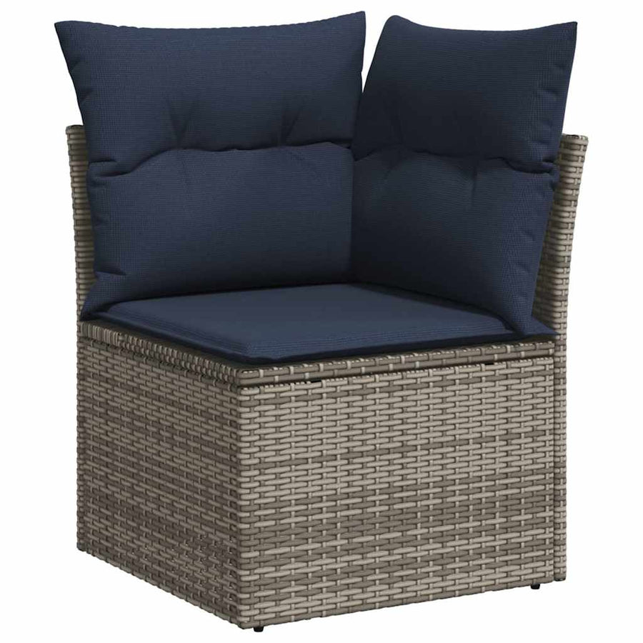 8-delige tuinbankset met kussens, grijs polyrotan