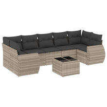 8-delige Loungeset met kussens poly rattan lichtgrijs