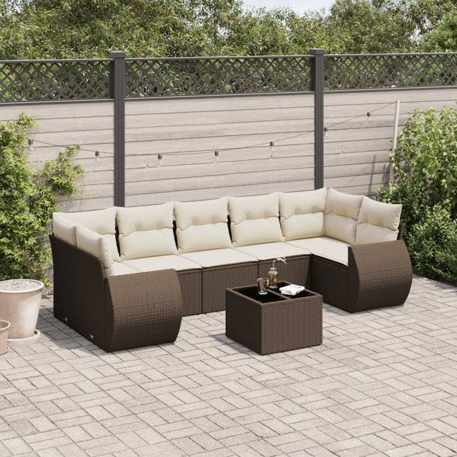 8-delige Loungeset met kussens poly rattan bruin