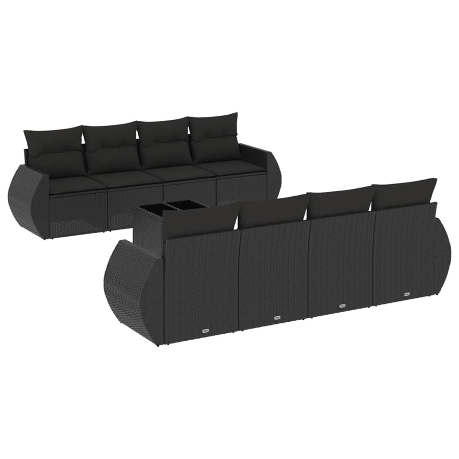 9-Delige Loungeset Met Kussens Poly Rattan Zwart