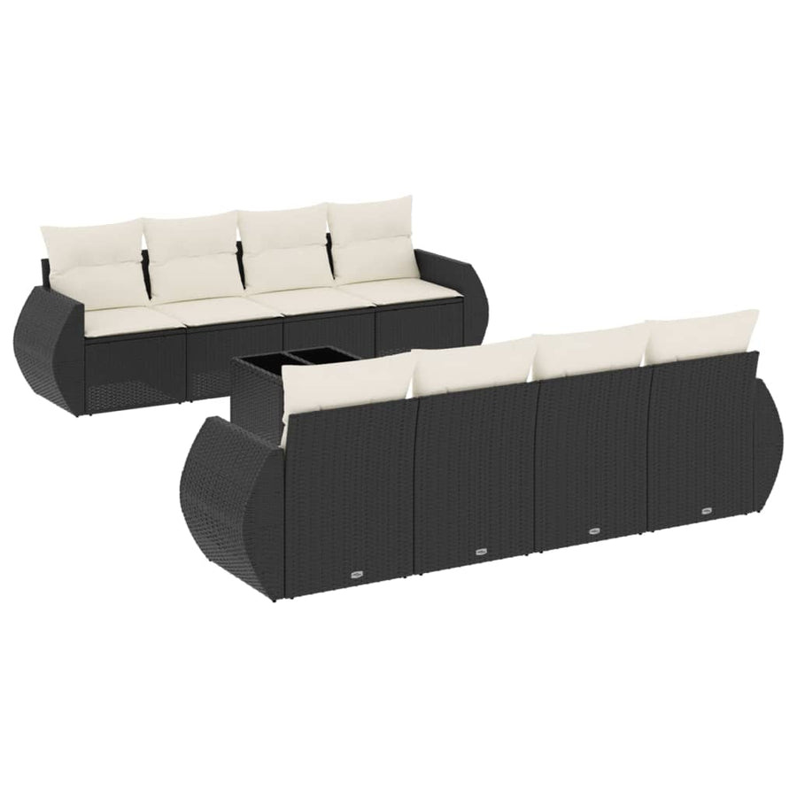 9-Delige Loungeset Met Kussens Poly Rattan Zwart