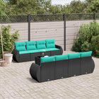 9-piece garden sofa set with cushions in black poly rattan
