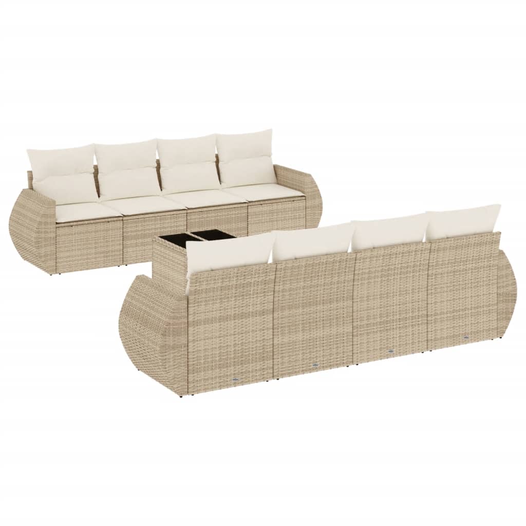 9-Delige Loungeset Met Kussens Poly Rattan Beige
