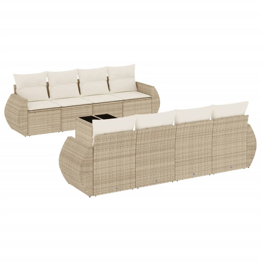 9-Delige Loungeset Met Kussens Poly Rattan Beige