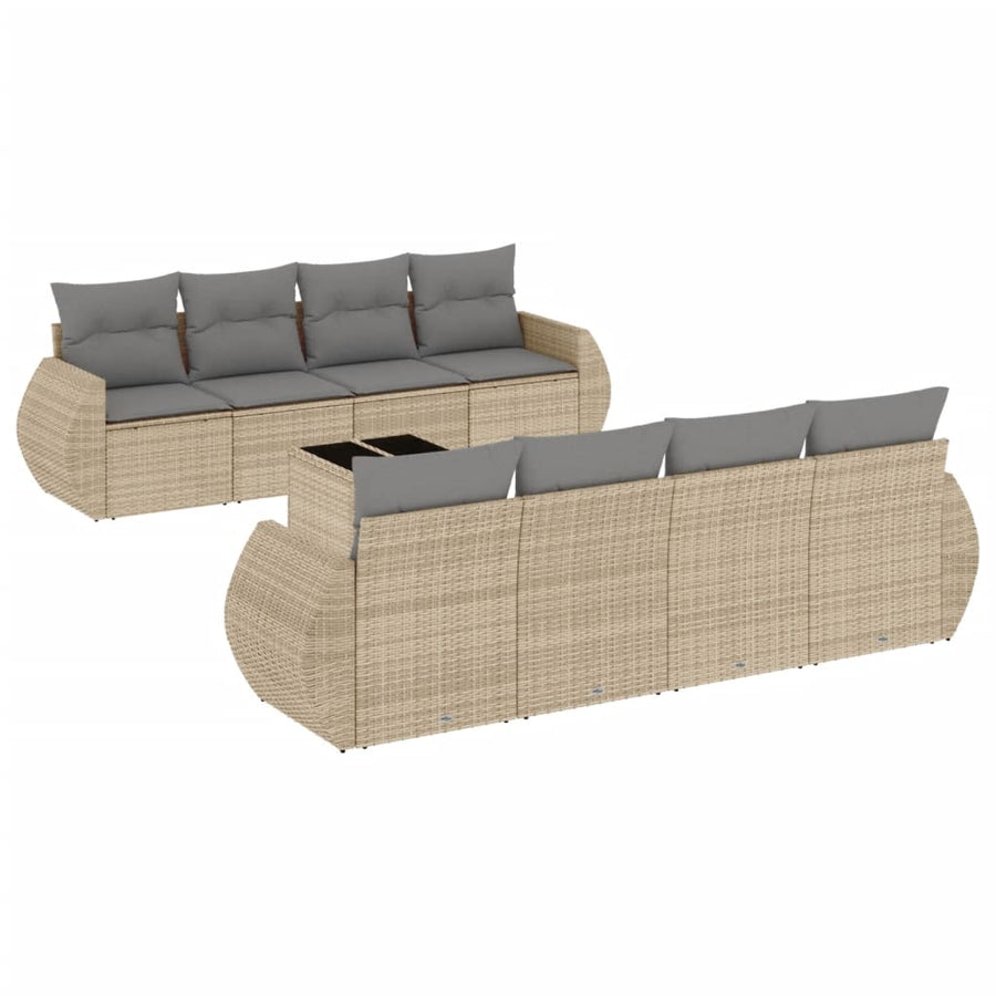 9-Delige Loungeset Met Kussens Poly Rattan Beige
