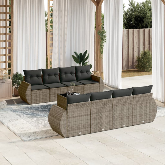 9-Delige Loungeset Met Kussens Poly Rattan Grijs