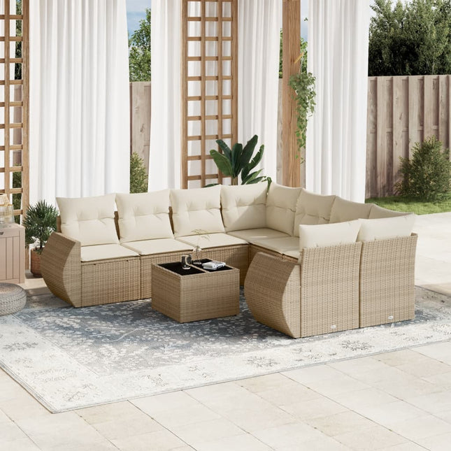 9-Delige Loungeset Met Kussens Poly Rattan Beige