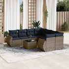 9-piece garden sofa set with cushions, grey poly rattan