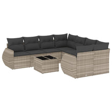 9-delige Loungeset met kussens poly rattan lichtgrijs