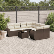 Loungeset poly rattan bruin 9-delig