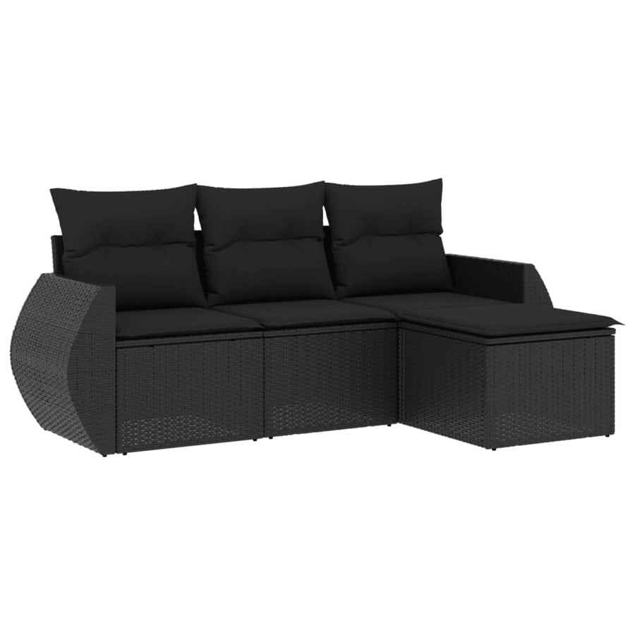 4-Delige Loungeset Met Kussens Poly Rattan Zwart