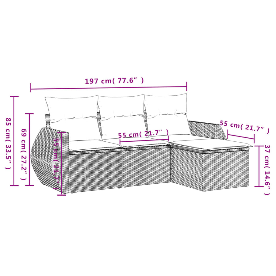 4-Delige Loungeset Met Kussens Poly Rattan Zwart