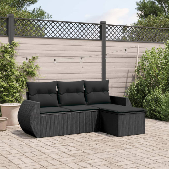 4-Delige Loungeset Met Kussens Poly Rattan Zwart